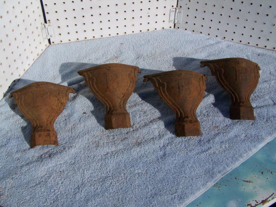 Antique Cast Iron Stove Legs Set of 4 Embossed With The Letter B