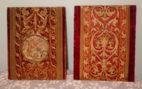 Pair of Antique needlework embroidery tapestry art salvage on board 19th Centur.
