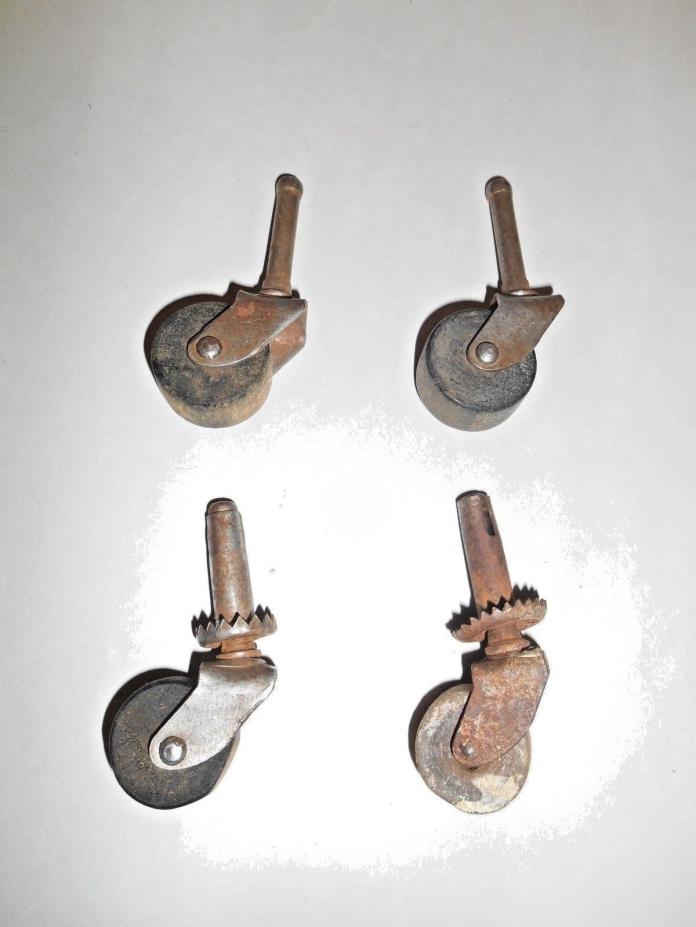 Lot of 4 Vintage Wood and Metal Furniture Casters 1-1/8 Inch Diameter