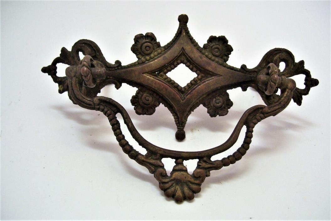 Antique Cast Brass Drop Pull Handle Ornatae Victorian 3 Inch Centers
