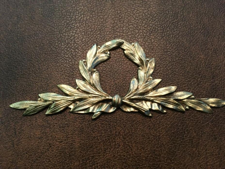 Antique bronze ormolu furniture applique laurel leaf wreath design