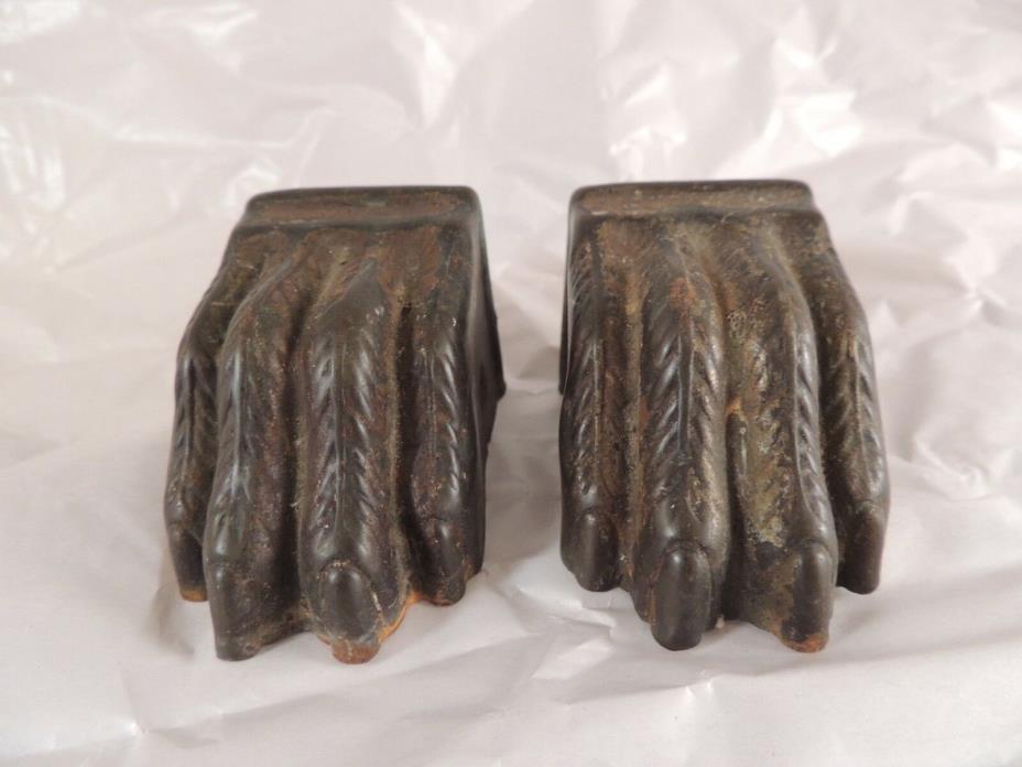 Lot of 2 antique claw foot furniture feet metal caps salvage