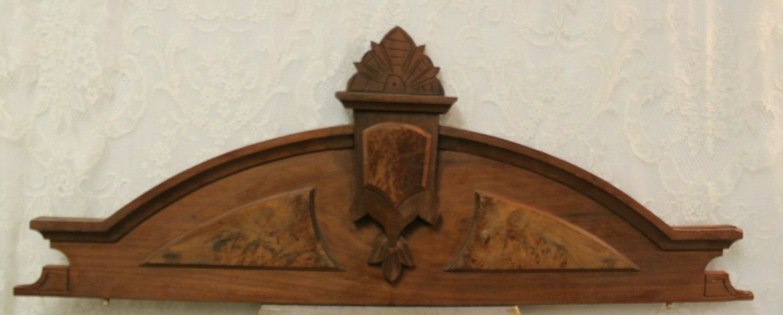 BEAUTIFUL Antique Salvaged Walnut Crown Crest Pediment With Burled Walnut Panels