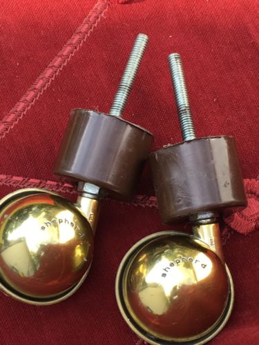 2 Vintage Brass Swivel Wheel Shepard 2” Ball Casters 1-1/2 Stem Salvage Hardware