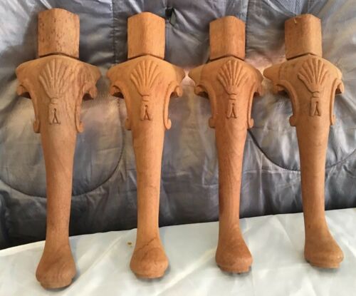 4 Vtg Wood Furniture Solid Mahogany Table Legs Queen Anne Salvage 16” Carved