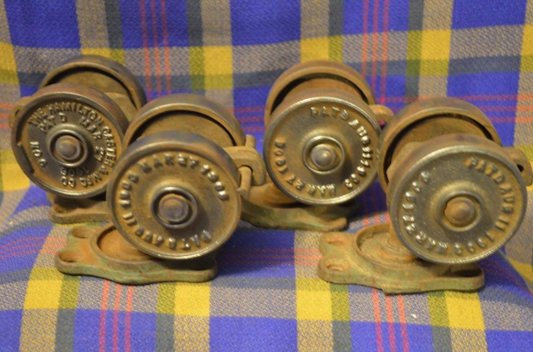 Set of 4 Vtg HAMITON CASTER MFG CO #6 Iron Casters-Patent Aug 11,1903&March 1906