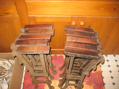 10 Antique Cast Iron Theater Seat Legs With Oak Arm Rests From Catskills NY Area