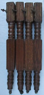 4 FLUTED ANTIQUE VICTORIAN OAK  DINING TABLE LEGS w/ CASTERS