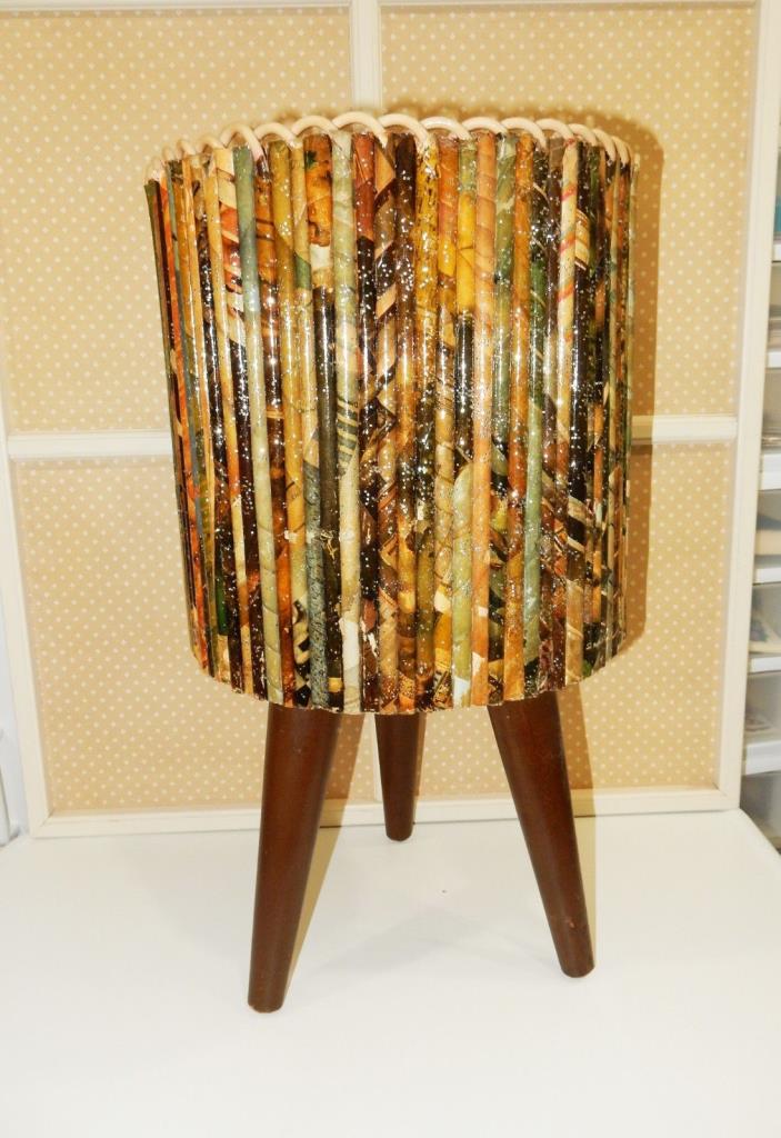 Unique Planter Vintage Mid Century Rolled Magazine Wastebasket with table legs