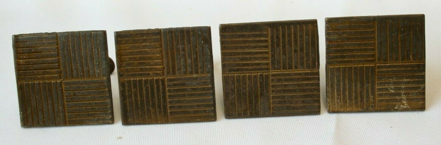 Vintage MCM Mid Century Modern Brass Square Dresser Drawer Pulls Set 4 (1 5/8