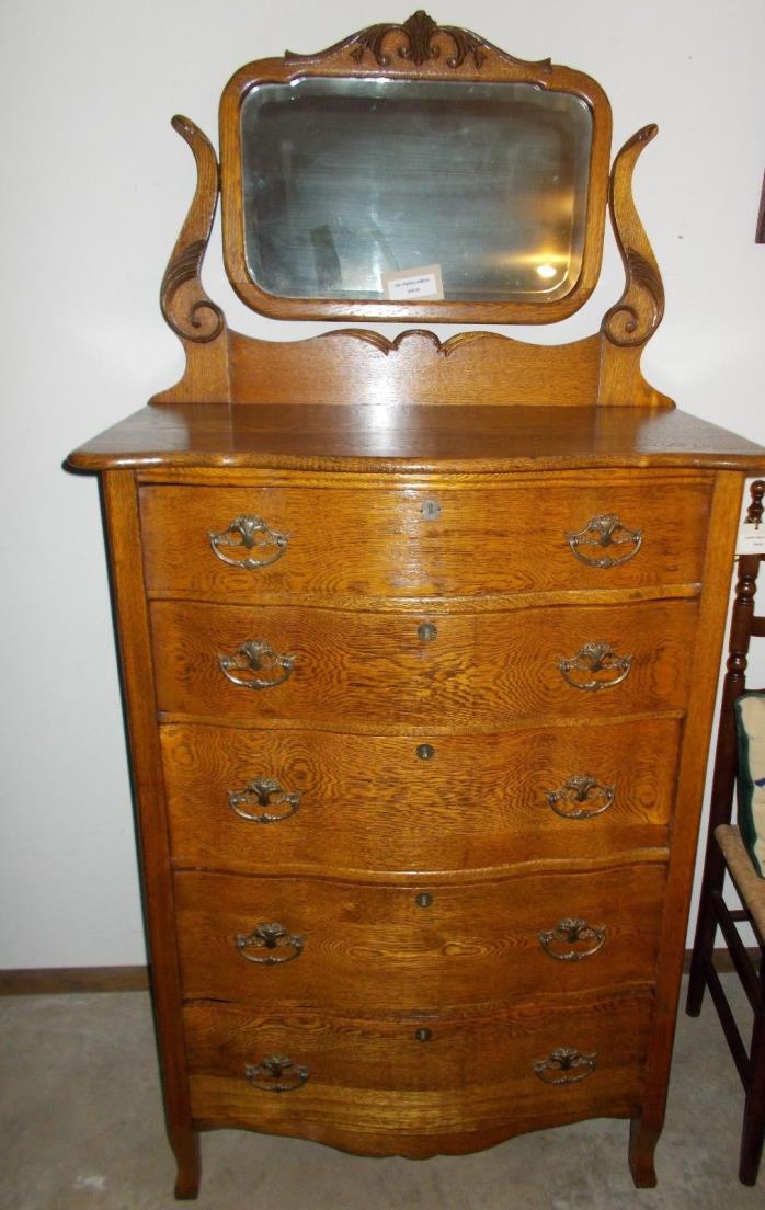 Gentlemen's Antique 5 Drawer High Boy Mirrored Dresser
