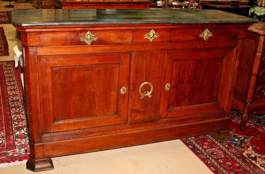 Antique French Empire Flame Mahogany Sideboard  Marble Top L 77.5