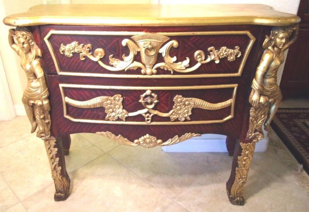 Antique Carved Ladies Gold Gilded French Rococo Bombay Chest Buffet Server