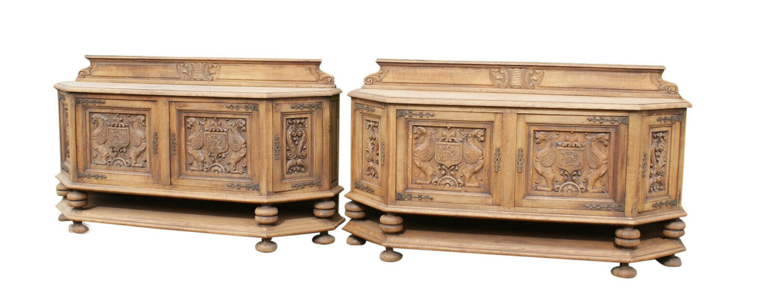 Antique Pair of Matching French Sideboards or Servers, Gargoyles, 1920's, Oak