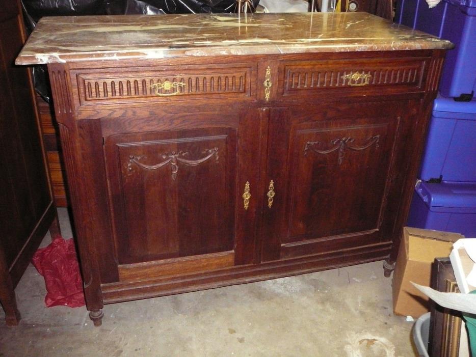 French Country Oak Server with Brown Marble Top - Pretty must see !
