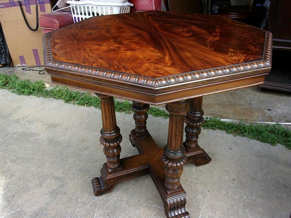Outstanding Flamed Walnut 1920s Hexagon Table Antique