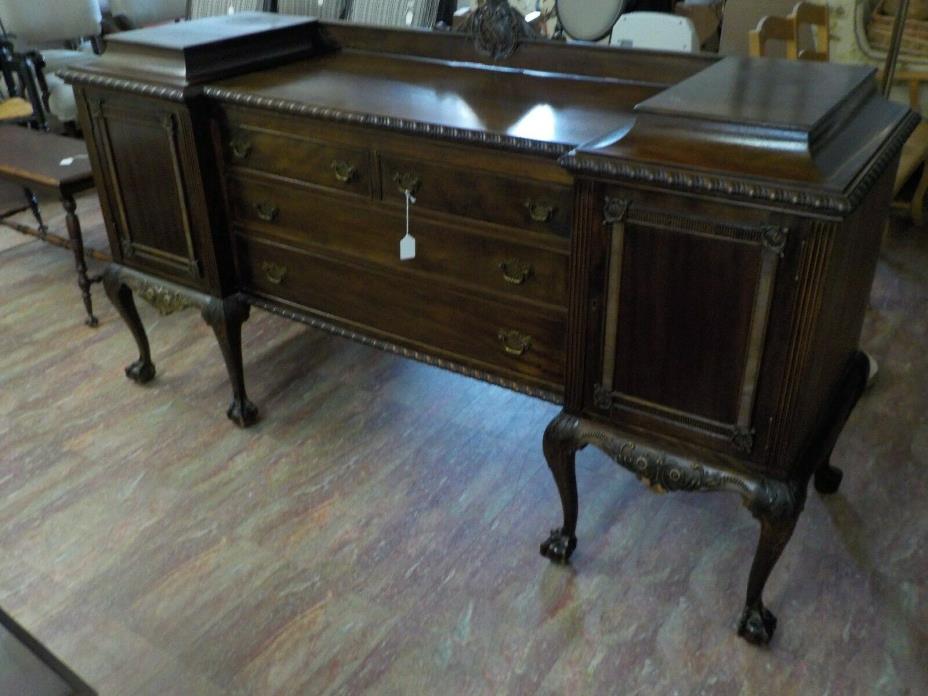 Antique Carved Mahogany Large Long Sideboard Buffet Server