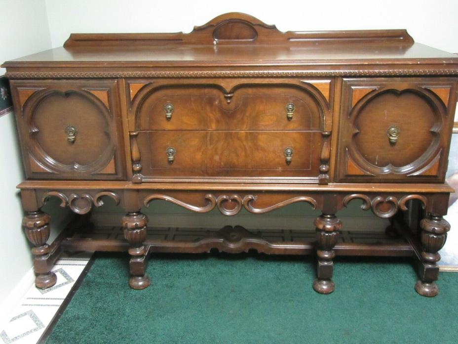 Antique Jacobean Dining Buffet Sideboard Cabinet Server Walnut GUC