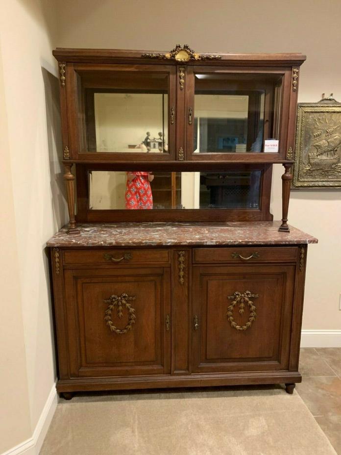 Antique Louis 16th Buffet made of Oak with Pink Marble and Gold Garland.