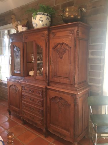 Antique French Carved Oak China Cabinet Sideboard