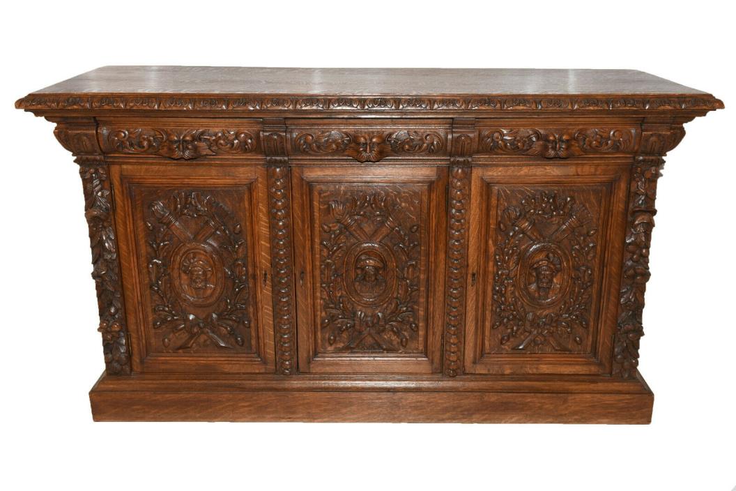 Intricately Carved Antique Renaissance Server, Sideboard, Buffet, 1900's, Oak