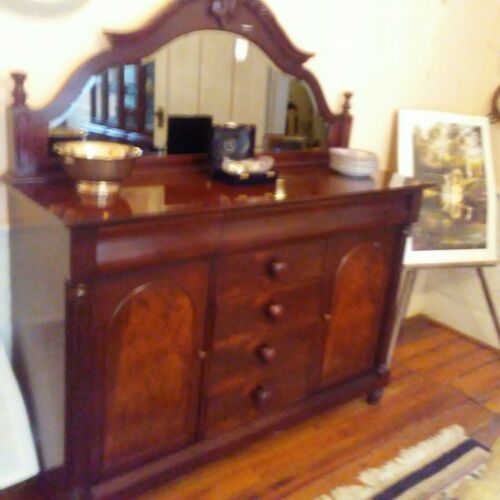 Antique Tiger Oak Sideboard Buffet Cabinet with Mirror
