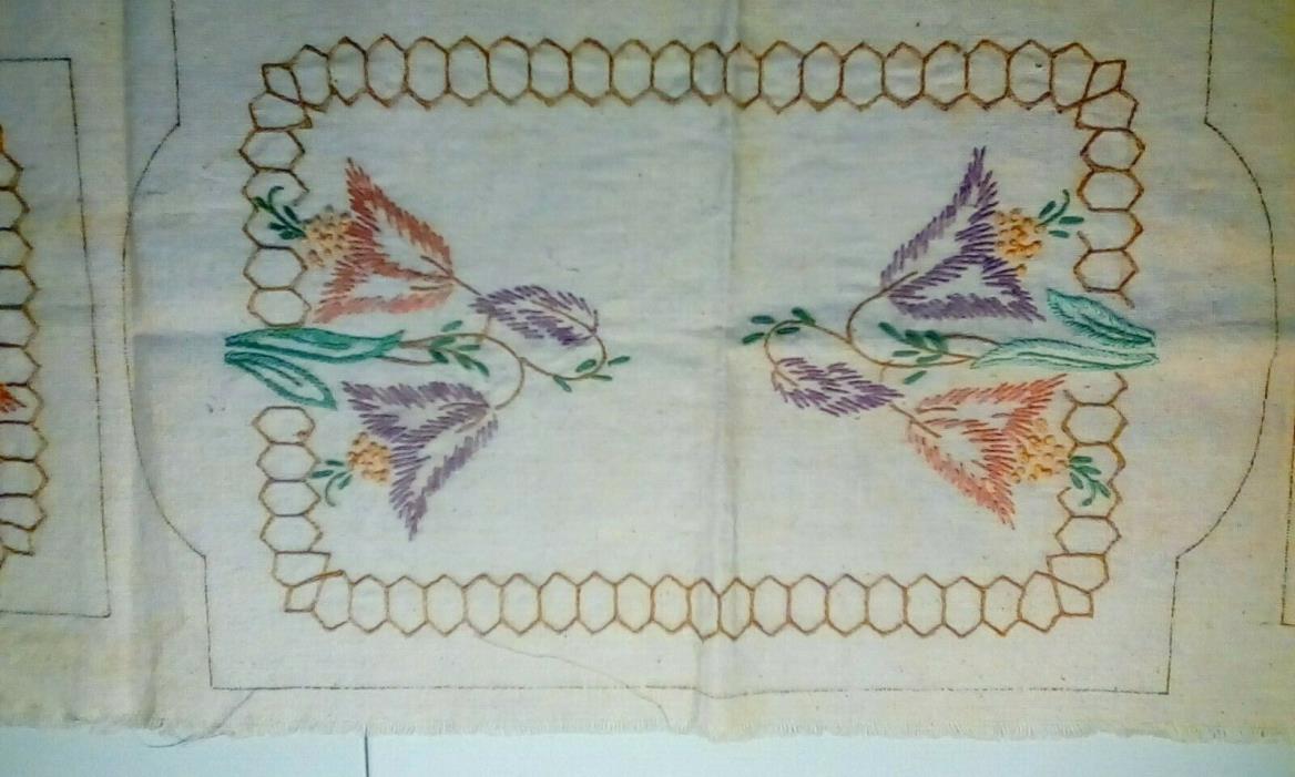 Vintage Buffet Linen Embroidered but not Finished 1944~3pc Possible
