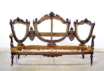 Carved American Walnut Victorian Medallion Back Sofa Frame With Faces - Jelliff