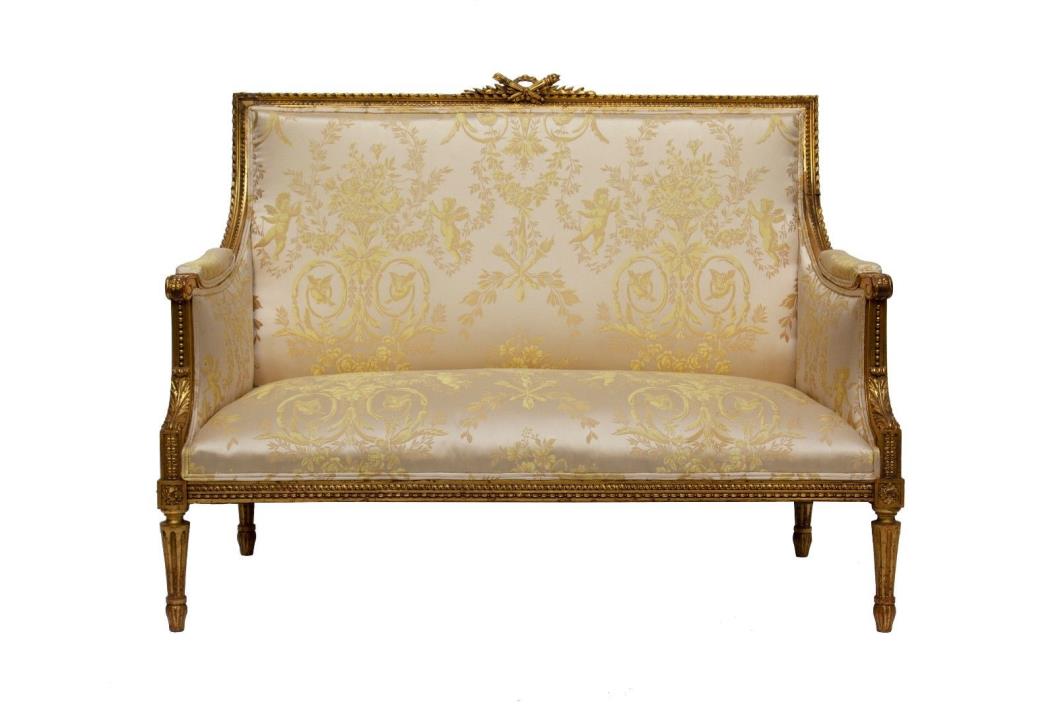 Gilt Carved Louis XVI Giltwood Gold Handcarved Settee French 52.25