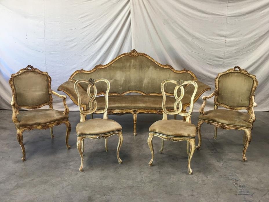 18th C Venetian 5 Pc Salon Set - Settee & Four Chairs