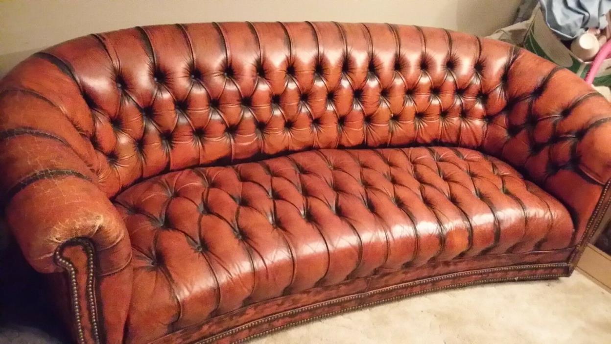 VERY RARE ANTIQUE BROWN LEATHER CHESTERFIELD SOFA