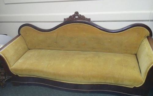 Yellow Velvet Antique Victorian Empire sofa (Pickup Only)