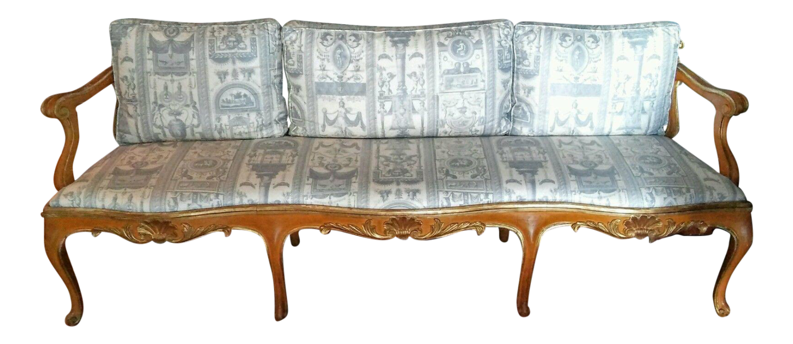 Vintage French Provincial Louis XVI Sofa Bench Neoclassical Upholstered
