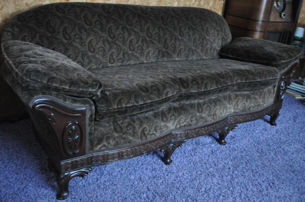 Recovered Dark Brown Paisley East Lake Victorian Sofa