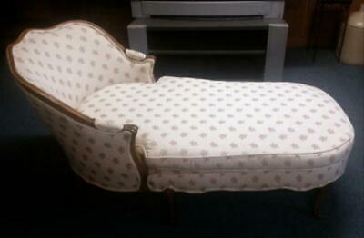 Antique art deco fainting couch curved wood frame legs