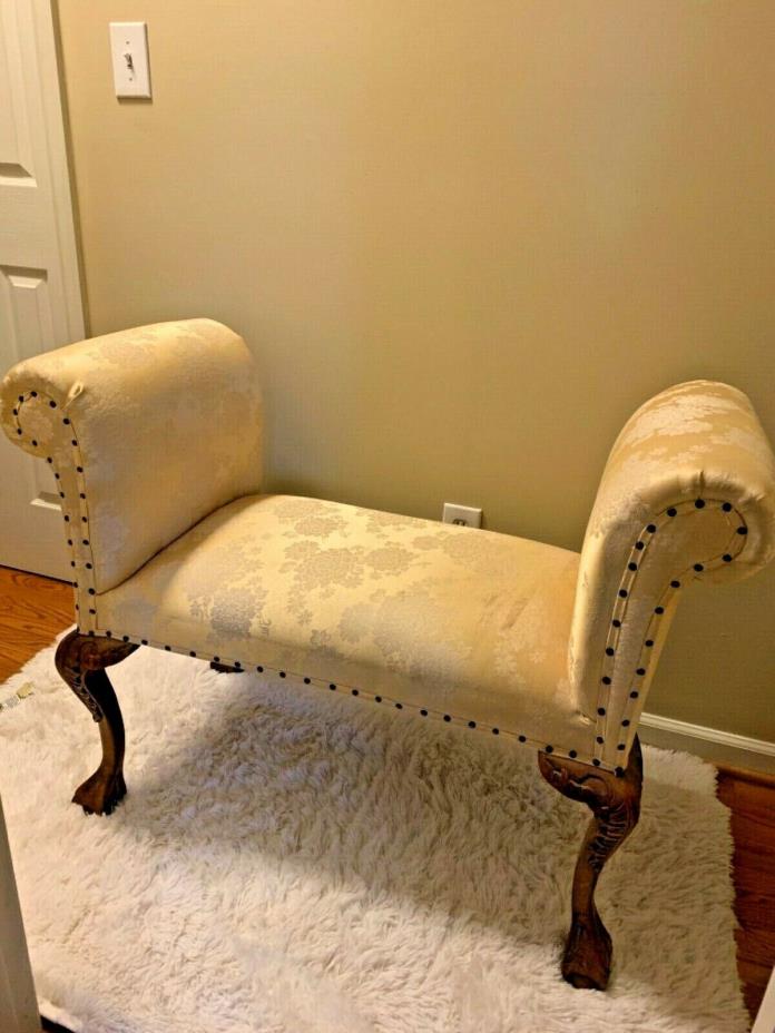 Antique Fainting Chair Boudoir Claw Foot Chaise Sofa Floral Yellow Pattern 32/44