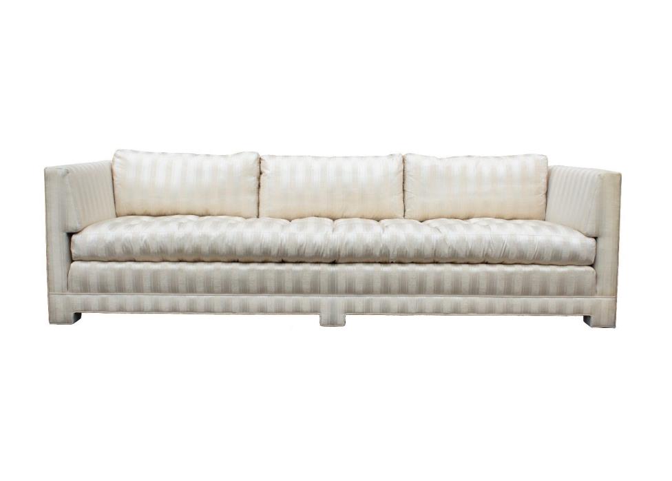 Elegant Parsons Sofa by John Widdicomb in Silk Stripe 96 W 36 D 27 H on Casters