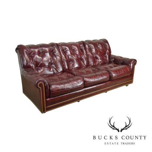 Hancock & Moore Oxblood Red Leather Tufted Sofa