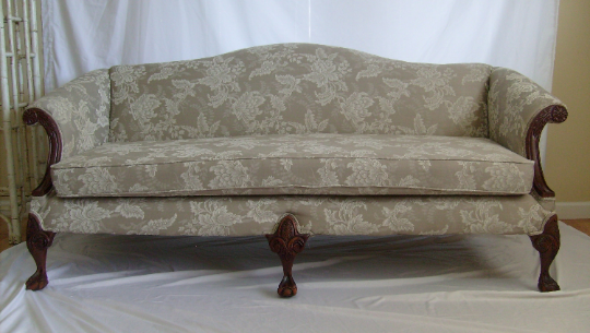 Vintage Georgian Camel Back Sofa with Mahogany Frame Ball and Claw Feet