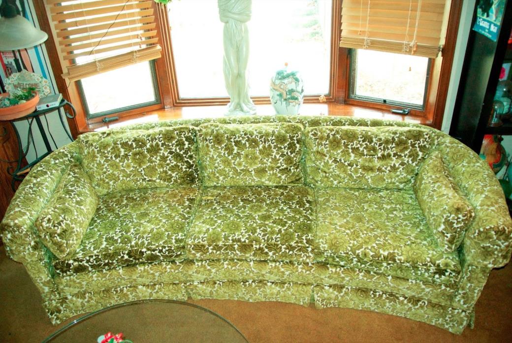 Retro Mid Century Vintage Lounge Couch Pristine Green White floral flowers