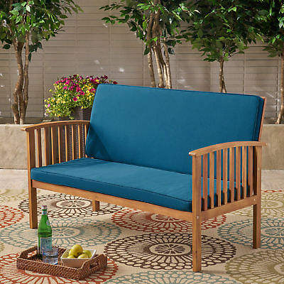 Charlton Home Carlie Outdoor Acacia Wood Loveseat with Cushions