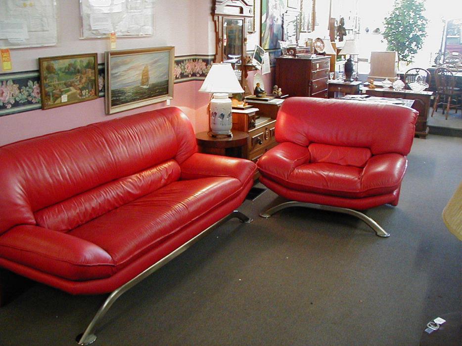 RETRO STYLE HOT RED SOFA & CHAIR
