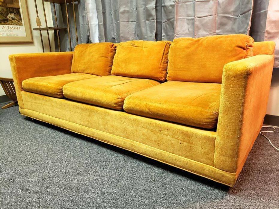 Retro Mid-Century Vintage Orange Velvet Couch Sofa By Selig Monroe