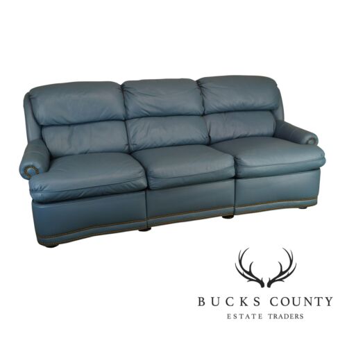 Hancock & Moore Light Blue Leather Motion Seating Recliner Sofa