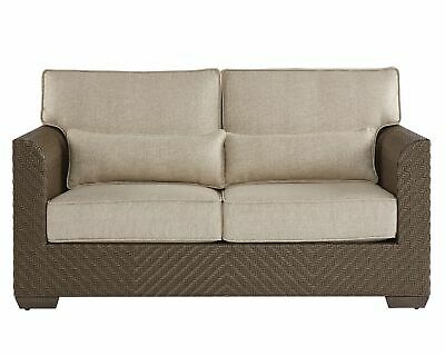 Gracie Oaks Astrid Wicker Patio Loveseat with Cushions