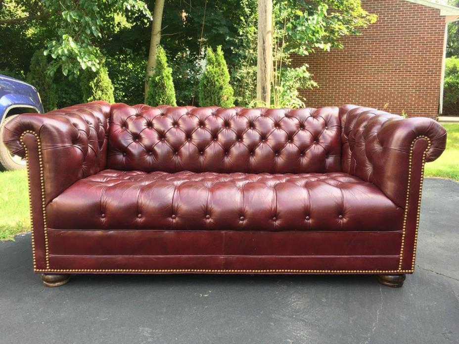 Hancock & Moore Tufted Chesterfield Sofa Loveseat in Red Oxblood Leather