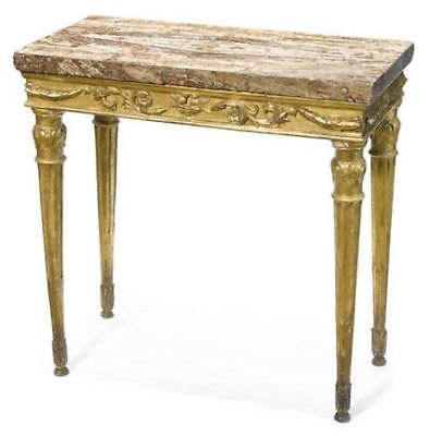 Antique Italian Carved and Giltwood Console Table with Original Marble Top