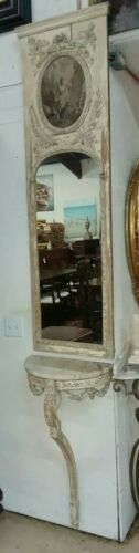 French Painted Marble top Console w/ Mirror Trumeau