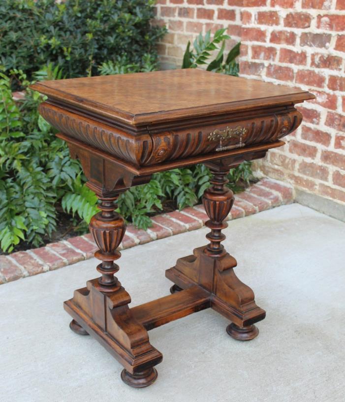 Antique French Burled Walnut Victorian Lift Top Sewing Table Cabinet Sewing Box