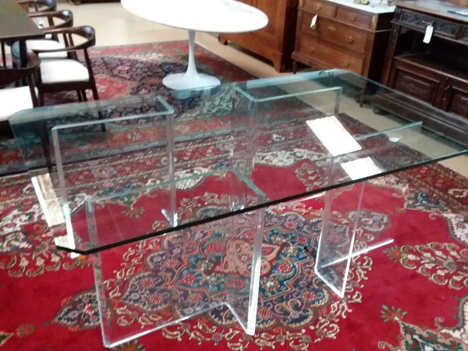 Midcentury Style Lucite Base Table with thick Glass Top. Stunning